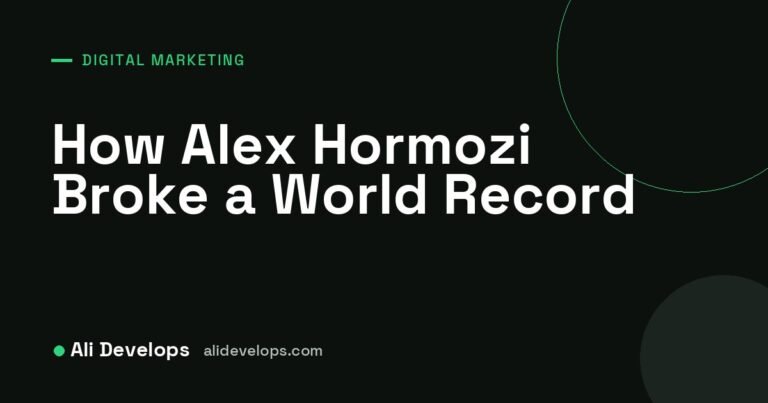 Ali Develops cover image: how Alex Hormozi broke a world record with his book launch