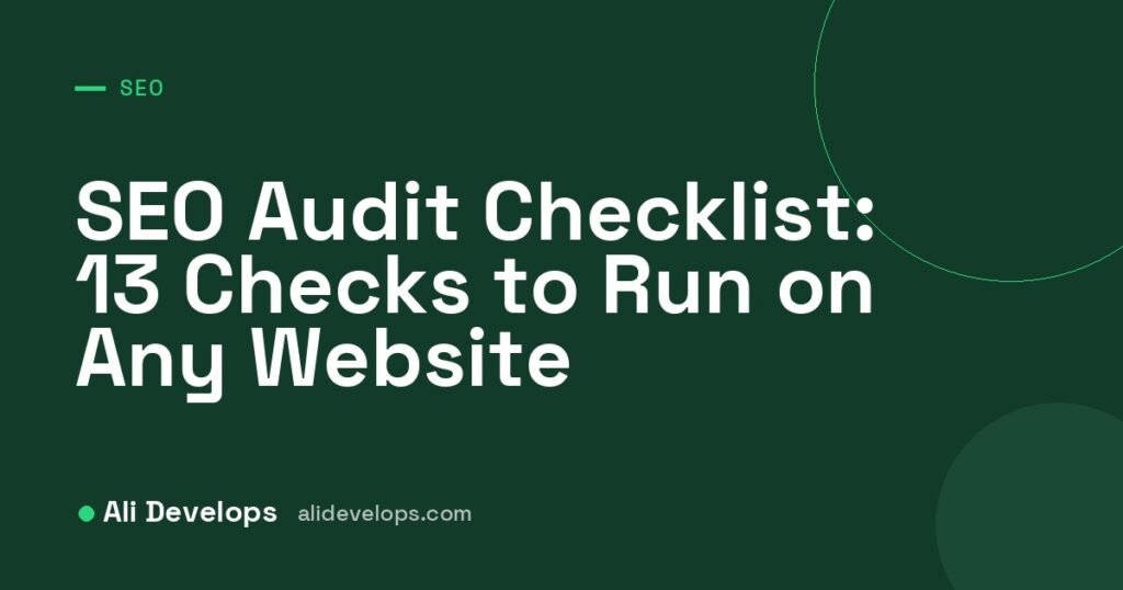 SEO audit checklist cover image by Ali Develops