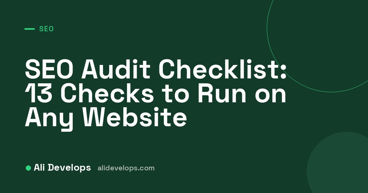 SEO audit checklist cover image by Ali Develops